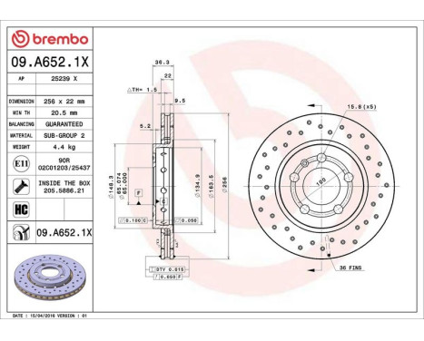 Bromsskiva BREMBO XTRA LINE 09.A652.1X, bild 3
