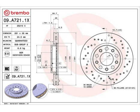 Bromsskiva BREMBO XTRA LINE 09.A721.1X, bild 3