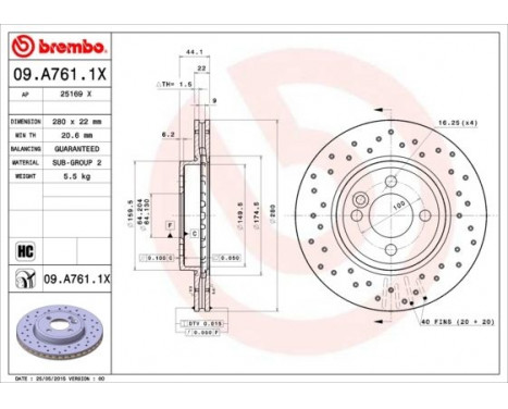 Bromsskiva BREMBO XTRA LINE 09.A761.1X, bild 2