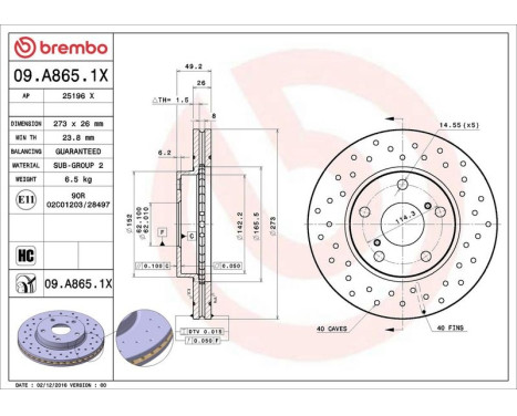 Bromsskiva BREMBO XTRA LINE 09.A865.1X, bild 3