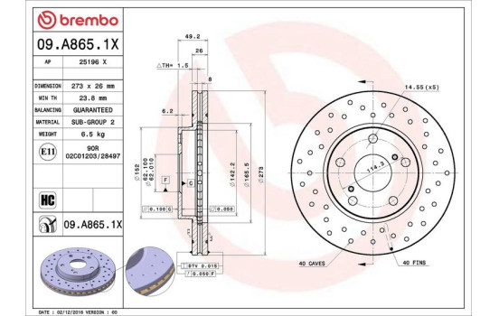 Bromsskiva BREMBO XTRA LINE 09.A865.1X, bild 3