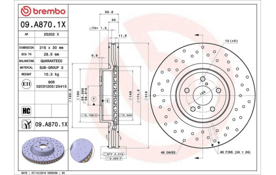 Bromsskiva BREMBO XTRA LINE 09.A870.1X, bild 2