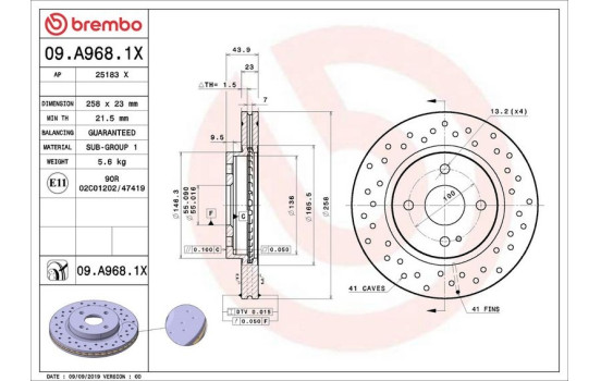 Bromsskiva BREMBO XTRA LINE 09.A968.1X, bild 2