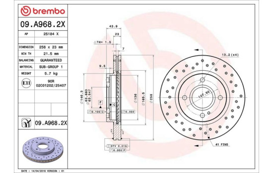 Bromsskiva BREMBO XTRA LINE 09.A968.2X, bild 3