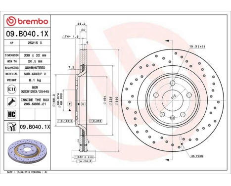 Bromsskiva BREMBO XTRA LINE 09.B040.1X, bild 3