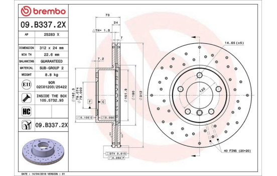 Bromsskiva BREMBO XTRA LINE 09.B337.2X, bild 2