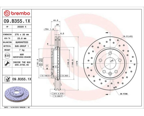 Bromsskiva BREMBO XTRA LINE 09.B355.1X, bild 3