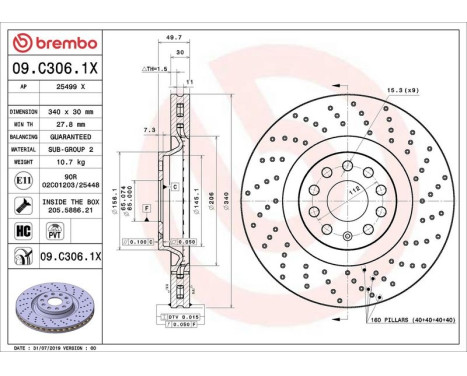 Bromsskiva BREMBO XTRA LINE 09.C306.1X, bild 2