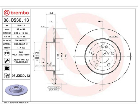 Bromsskiva CO-CAST DISCS LINE 08.D530.13 Brembo, bild 3