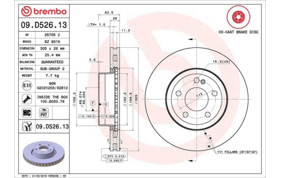 Bromsskiva CO-CAST DISCS LINE 09.D526.13 Brembo, bild 3