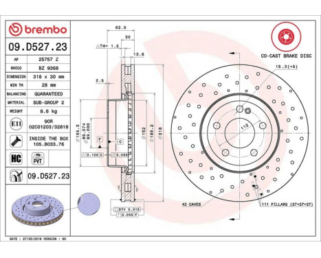 Bromsskiva CO-CAST DISCS LINE 09.D527.23 Brembo