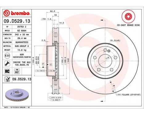 Bromsskiva CO-CAST DISCS LINE 09.D529.13 Brembo, bild 2