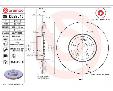 Bromsskiva CO-CAST DISCS LINE 09.D529.13 Brembo, bild 2