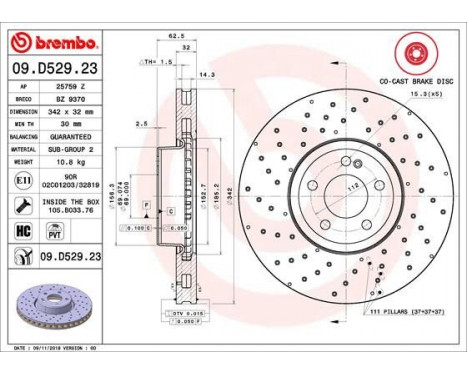Bromsskiva CO-CAST DISCS LINE 09.D529.23 Brembo