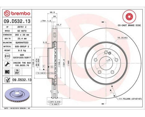 Bromsskiva CO-CAST DISCS LINE 09.D532.13 Brembo, bild 2
