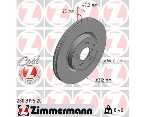 Bromsskiva COAT Z 280.3195.20 Zimmermann