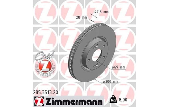 Bromsskiva COAT Z 285.3513.20 Zimmermann