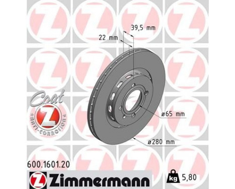 Bromsskiva COAT Z 600.1601.20 Zimmermann