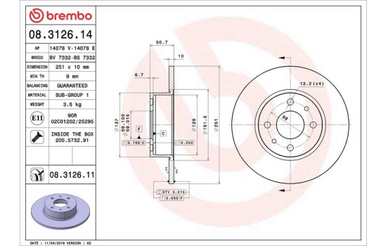 Bromsskiva COATED DISC LINE 08.3126.11 Brembo, bild 3