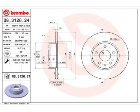 Bromsskiva COATED DISC LINE 08.3126.21 Brembo, bild 2