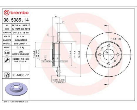 Bromsskiva COATED DISC LINE 08.5085.11 Brembo, bild 3