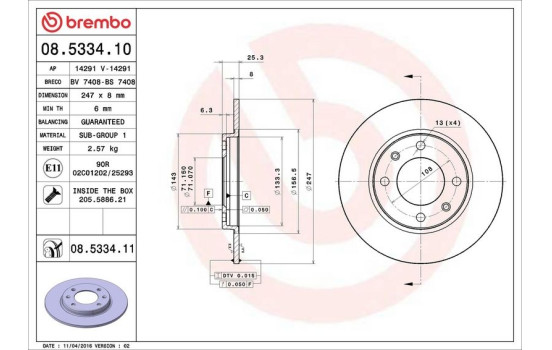 Bromsskiva COATED DISC LINE 08.5334.11 Brembo, bild 3