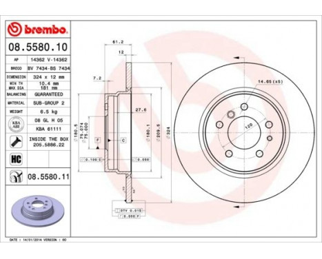 Bromsskiva COATED DISC LINE 08.5580.11 Brembo, bild 2