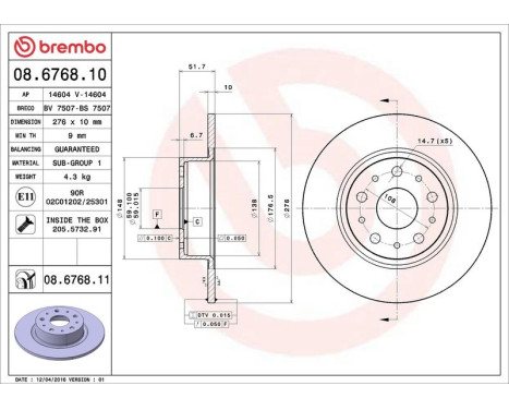 Bromsskiva COATED DISC LINE 08.6768.11 Brembo, bild 3