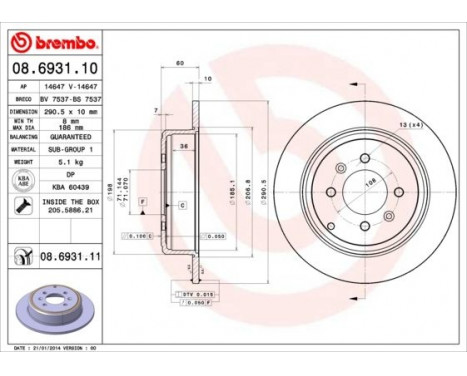 Bromsskiva COATED DISC LINE 08.6931.11 Brembo, bild 2