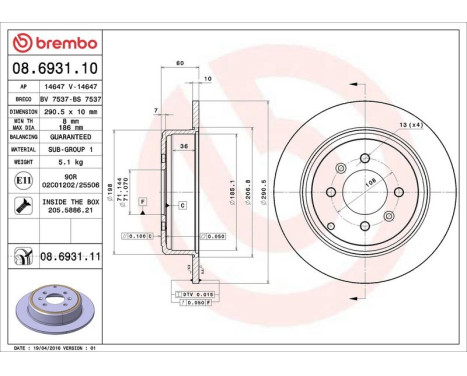 Bromsskiva COATED DISC LINE 08.6931.11 Brembo, bild 3