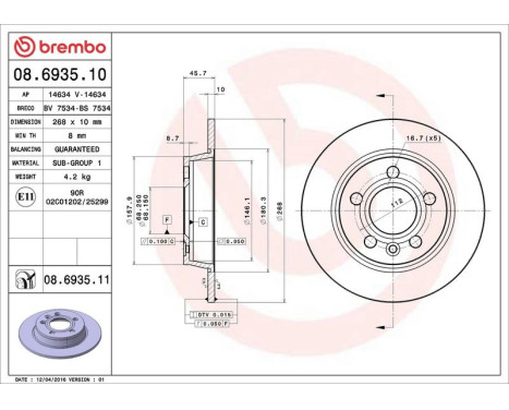 Bromsskiva COATED DISC LINE 08.6935.11 Brembo, bild 3