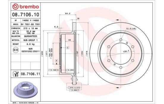 Bromsskiva COATED DISC LINE 08.7106.11 Brembo, bild 2