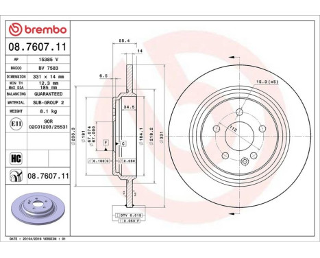 Bromsskiva COATED DISC LINE 08.7607.11 Brembo, bild 4