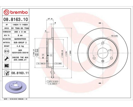 Bromsskiva COATED DISC LINE 08.8163.11 Brembo, bild 3