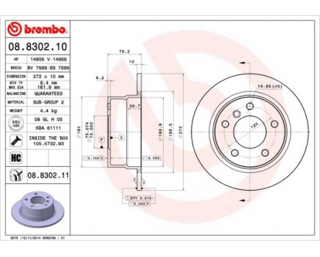 Bromsskiva COATED DISC LINE 08.8302.11 Brembo, bild 2