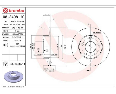 Bromsskiva COATED DISC LINE 08.8408.11 Brembo, bild 3