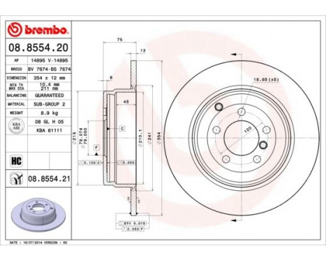 Bromsskiva COATED DISC LINE 08.8554.21 Brembo, bild 2