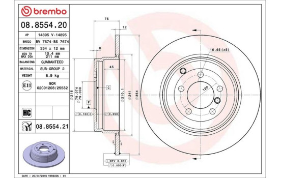 Bromsskiva COATED DISC LINE 08.8554.21 Brembo, bild 3