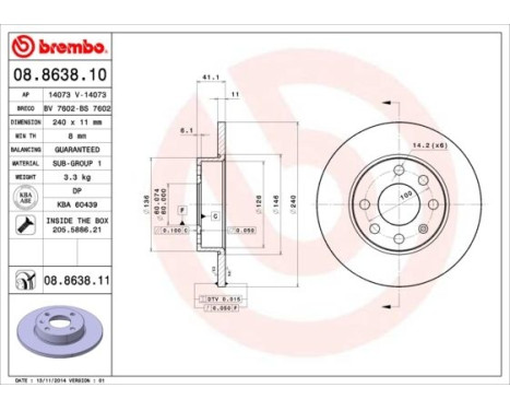 Bromsskiva COATED DISC LINE 08.8638.11 Brembo, bild 2