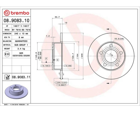 Bromsskiva COATED DISC LINE 08.9083.11 Brembo, bild 3