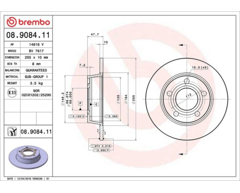 Bromsskiva COATED DISC LINE 08.9084.11 Brembo, bild 4
