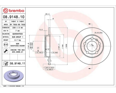 Bromsskiva COATED DISC LINE 08.9148.11 Brembo, bild 3