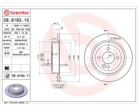 Bromsskiva COATED DISC LINE 08.9163.11 Brembo, bild 4