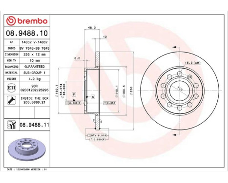 Bromsskiva COATED DISC LINE 08.9488.11 Brembo, bild 3