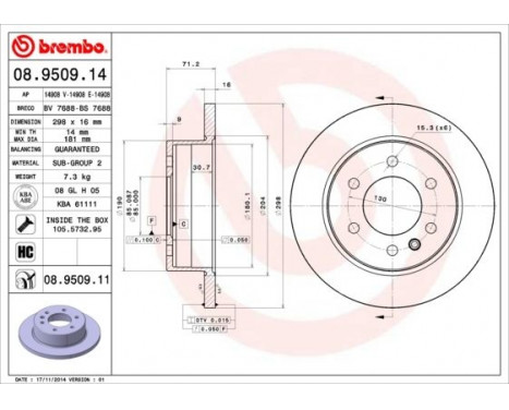 Bromsskiva COATED DISC LINE 08.9509.11 Brembo, bild 2