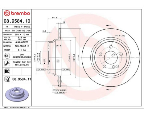 Bromsskiva COATED DISC LINE 08.9584.11 Brembo, bild 3
