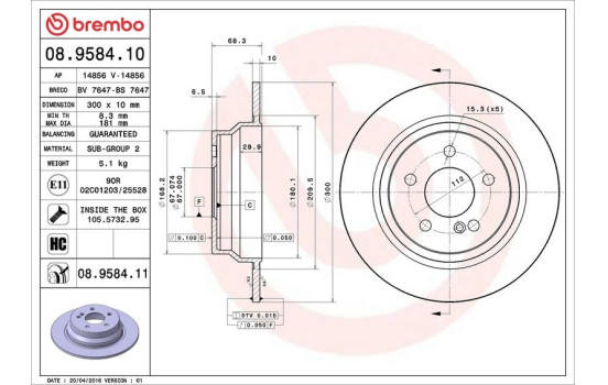 Bromsskiva COATED DISC LINE 08.9584.11 Brembo, bild 3