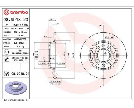 Bromsskiva COATED DISC LINE 08.9918.21 Brembo, bild 3