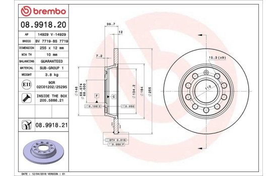 Bromsskiva COATED DISC LINE 08.9918.21 Brembo, bild 3