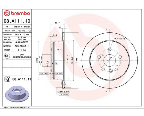 Bromsskiva COATED DISC LINE 08.A111.11 Brembo, bild 3